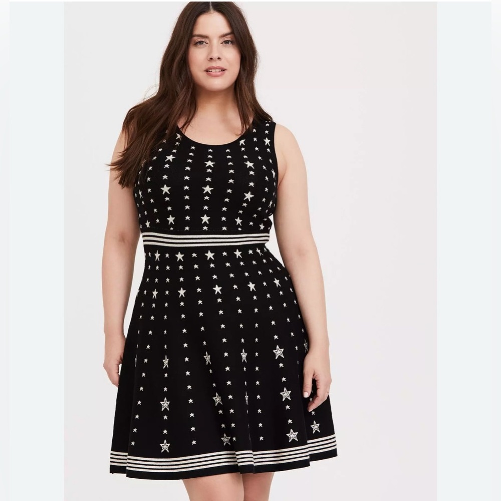 Torrid Star Sweater Knit Skater Dress Sleeveless Black and White 2XL